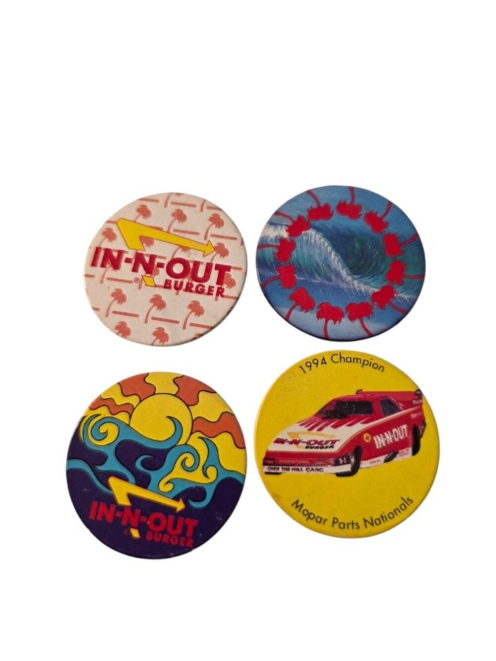 In-N-Out Burger '94 Pogs Milk Caps Lot Of 4 Vintage